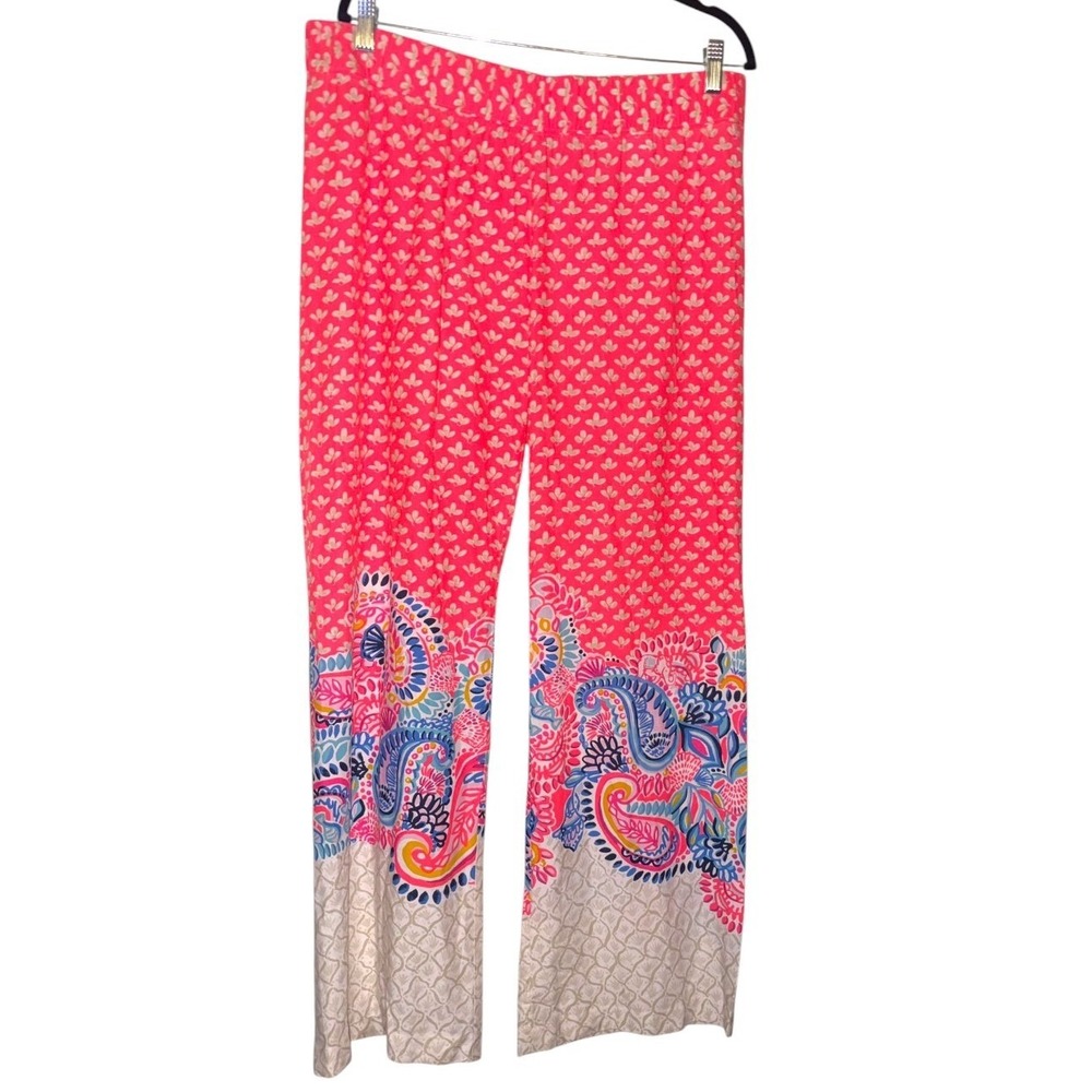 Lilly Pulitzer Bal harbor palazzo pants sz LG Coral Paisley‎ Print